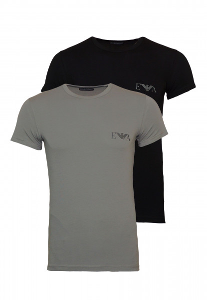 Emporio Armani Einfarbige T-Shirts im 2 Pack mit Logoprint in Slim Fit schwarz / grau