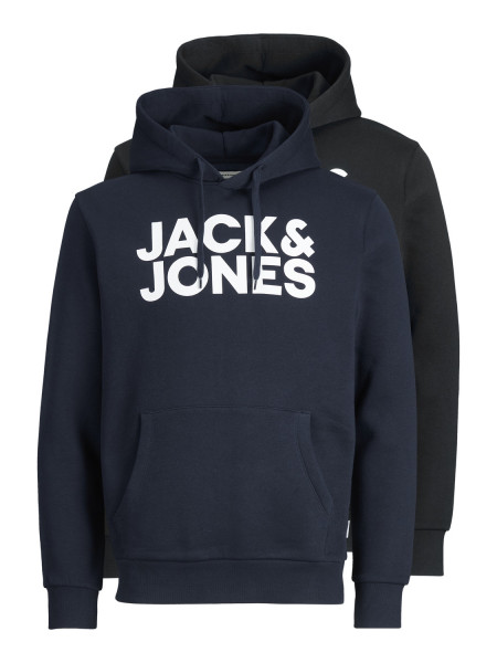Jack&Jones 2 Pack Sweater mit Kapuze JJECORP LOGO SWEAT HOOD navy, schwarz