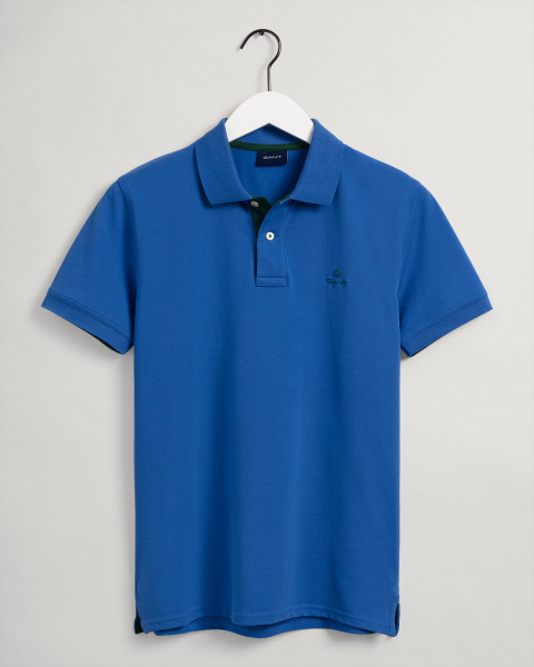 Gant Piqué Rugger Poloshirt mit kontrastfarbener Polo-Knopfleiste blau