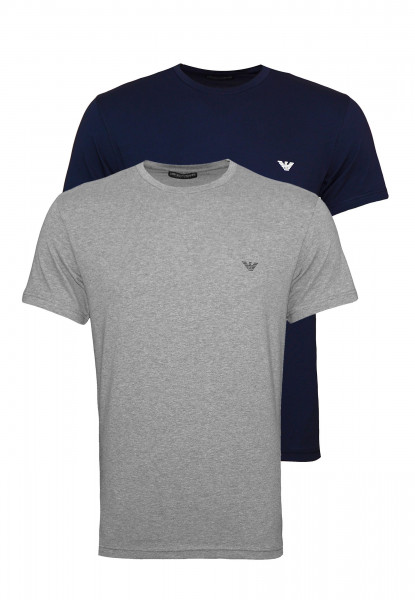 Emporio Armani Einfarbige T-Shirts im 2 Pack mit Logoprint in Regular Fit dunkelblau / grau