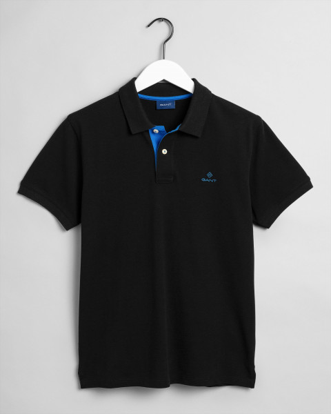 Gant Piqué Rugger Poloshirt mit kontrastfarbener Polo-Knopfleiste schwarz