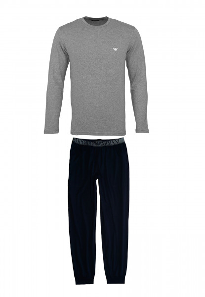 Emporio Armani Klassischer 2-teiliger Pyjama mit langarm Oberteil und langer Hose grau / navy