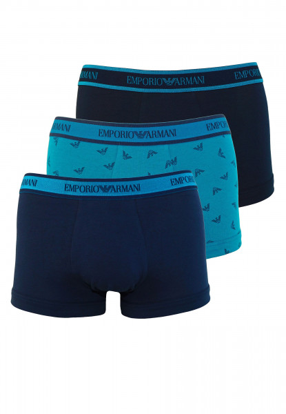 Emporio Armani 3 Pack eng anliegende Boxershorts mit fettgedrucktem Monogramm-Logobund blau-dunkelbl