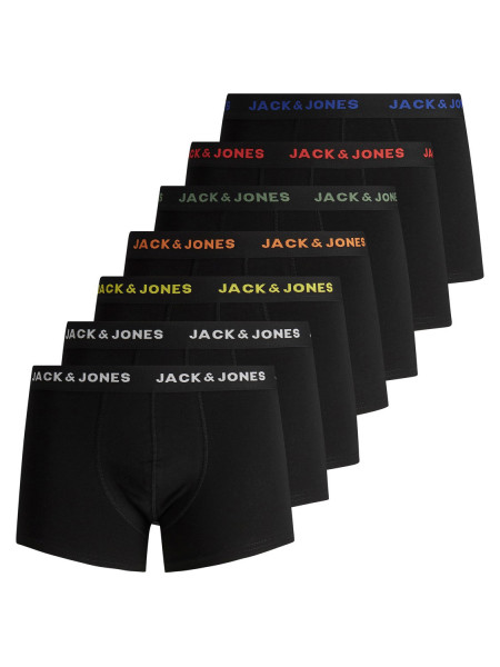 Jack&Jones Trunks 7 Pack Unterhosen Shorts JACBASIC schwarz, farblich abgesetzter Bund