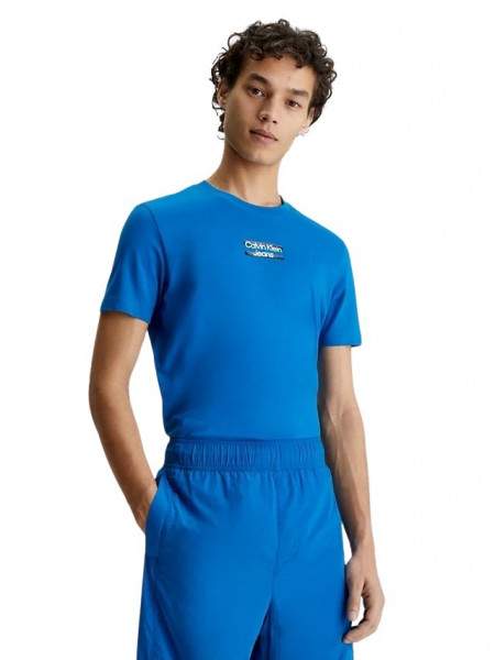Calvin Klein Rundhals Slim Logo-T-Shirt mit kleinem Brustaufdruck blau