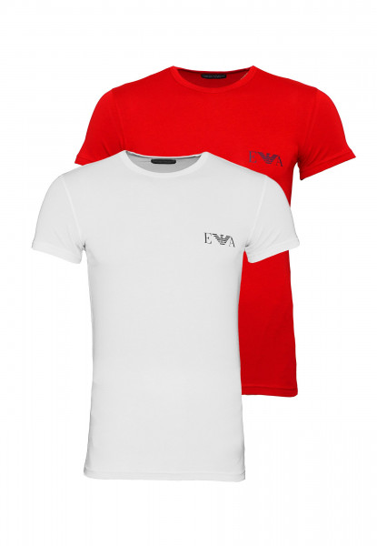 Emporio Armani Einfarbige T-Shirts im 2 Pack mit Logoprint in Slim Fit weiss / rot