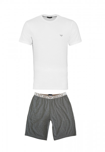 Emporio Armani Pyjama-Set mit Kurzarmshirt und unifarbenen Shorts aus elastischer Baumwolle grau / w